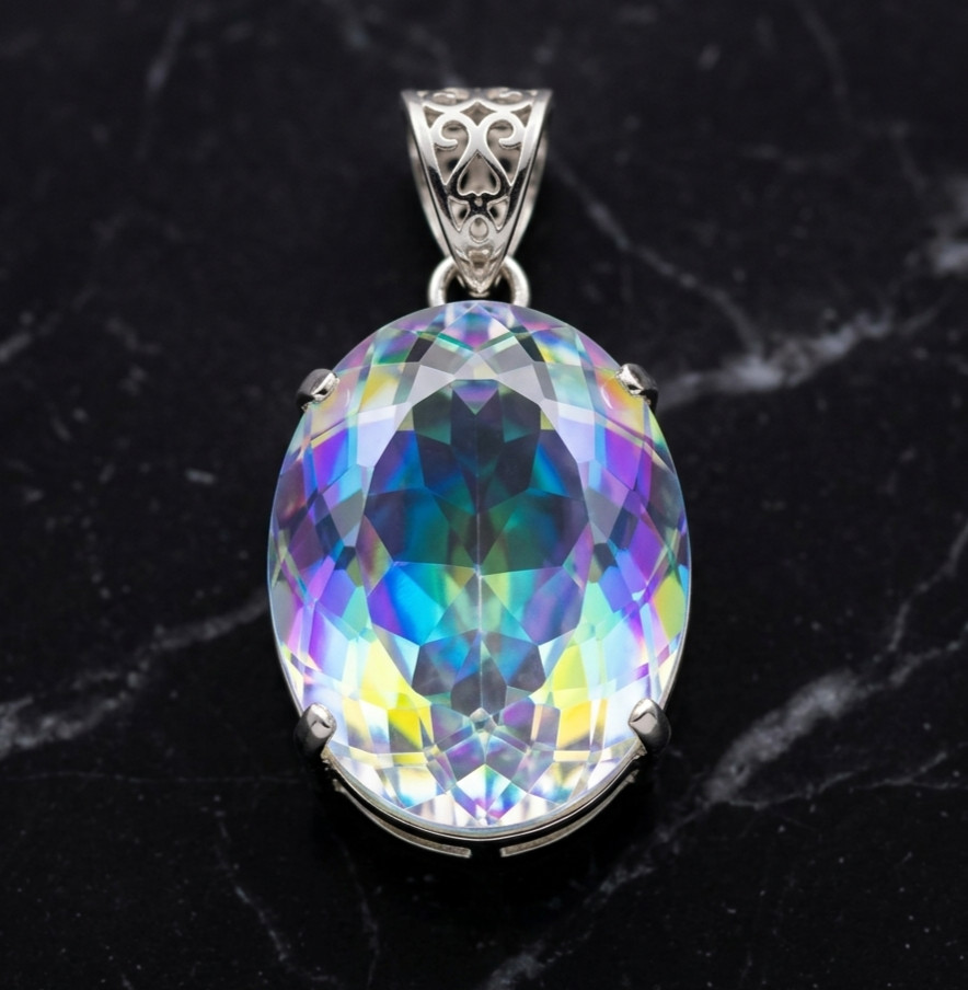 78.30 CT Mystic Topaz Pendant 925 Solid Silver Oval Cut Gemstone GIE Certified
