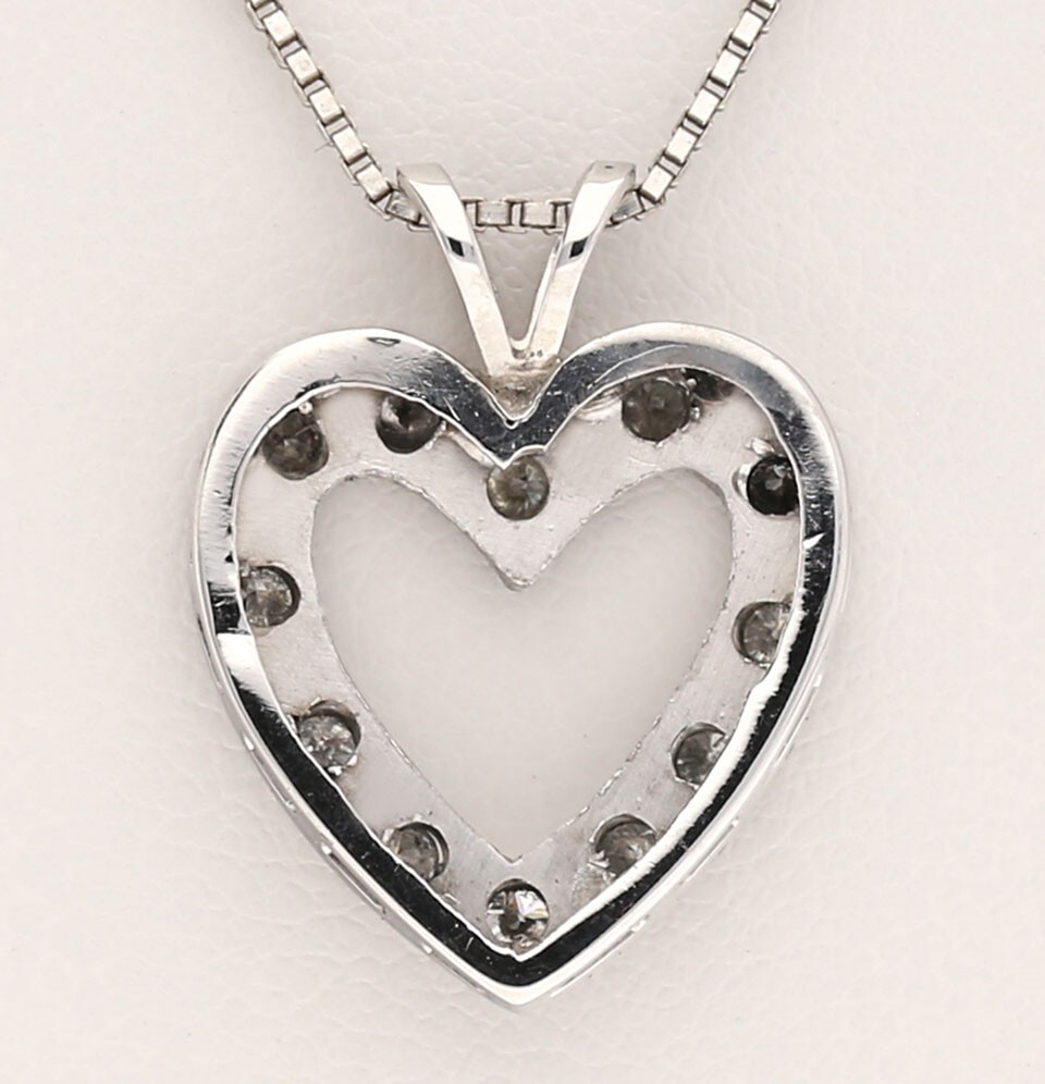 Diamond Heart Pendant Necklace 14K WG .40CT 18” Chain