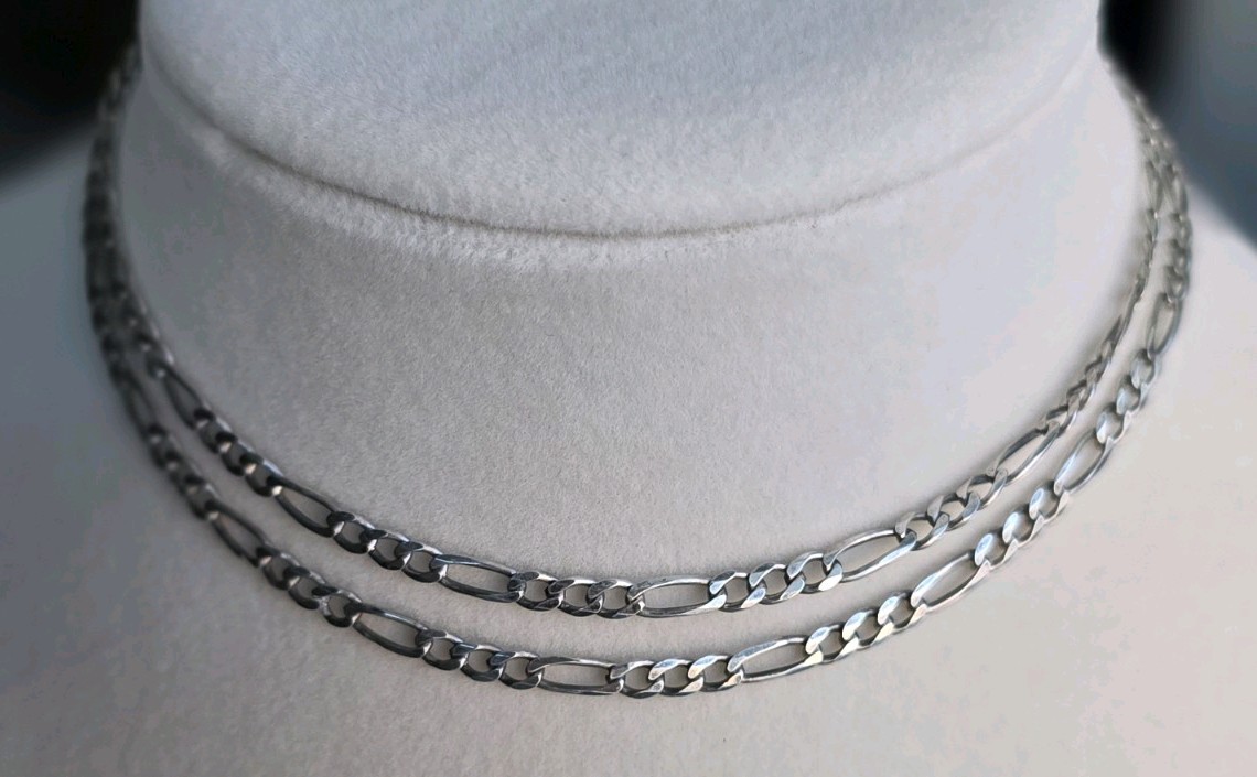 SXI Italy 925 Solid Sterling Silver Figaro Chain Necklace 20 Inch. 5.6mm Width.