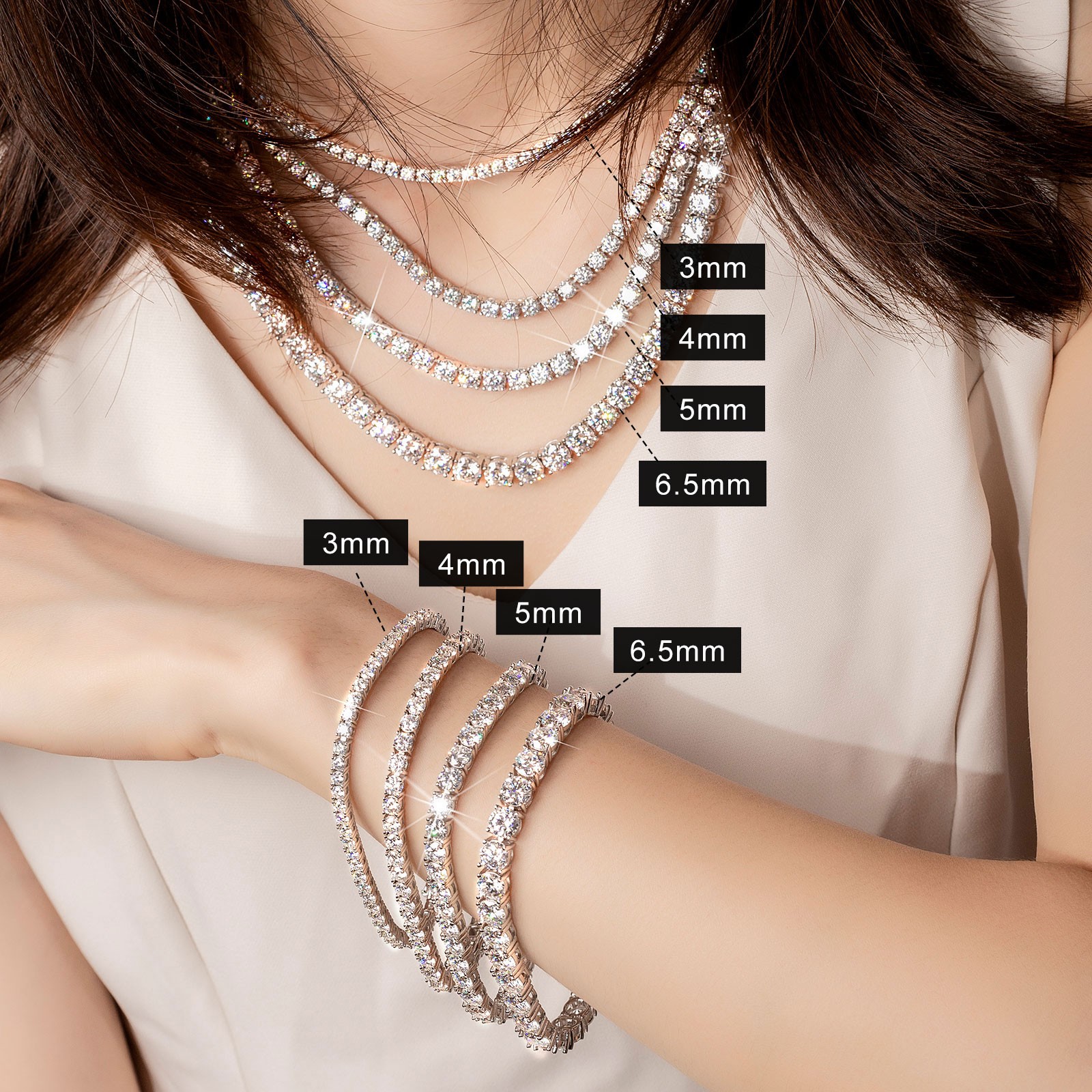 US 4mm D VVS1 MOISSANITE Tennis Chain Necklace – 925 Sterling Silver – Men Women
