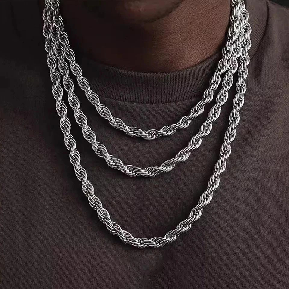 4mm Diamond Cut Solid 925 Sterling Silver Italian Rope Chain Men’s Necklace