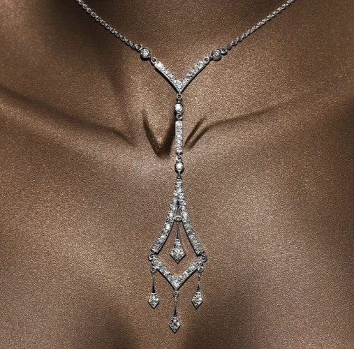 Vintage Style Women’s Elegant Necklace Real Moissanite 14K White Gold Over, 18″