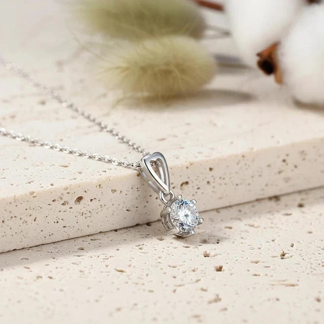 6mm Round cut Lab Grown Diamond 14k White Gold plated Solitaire Charm Pendant