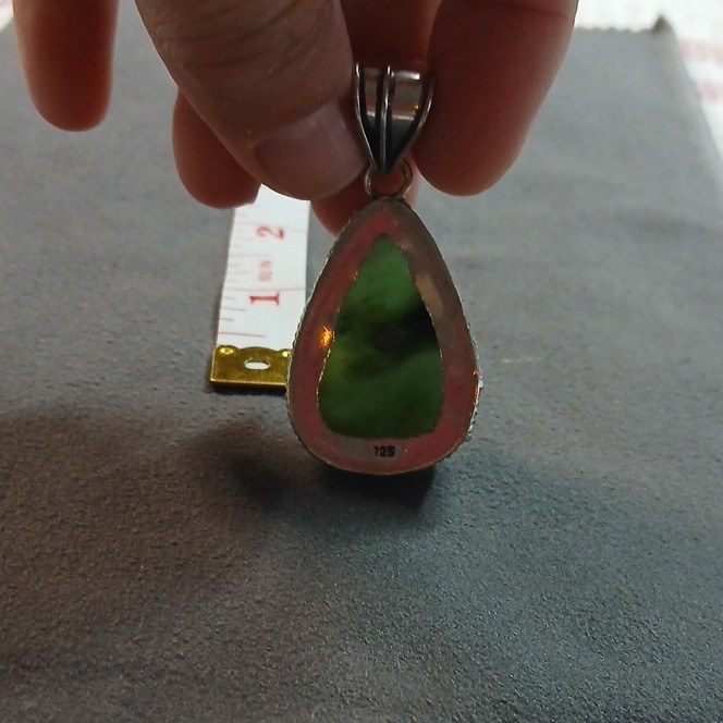 Handmade in India 925 Sterling Silver Teardrop Nephrite Jade Pendant