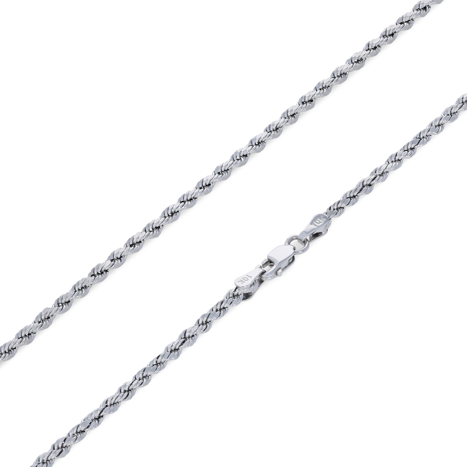 10K White Gold 2mm Diamond Cut Rope Chain Link Necklace Mens Womens 22″