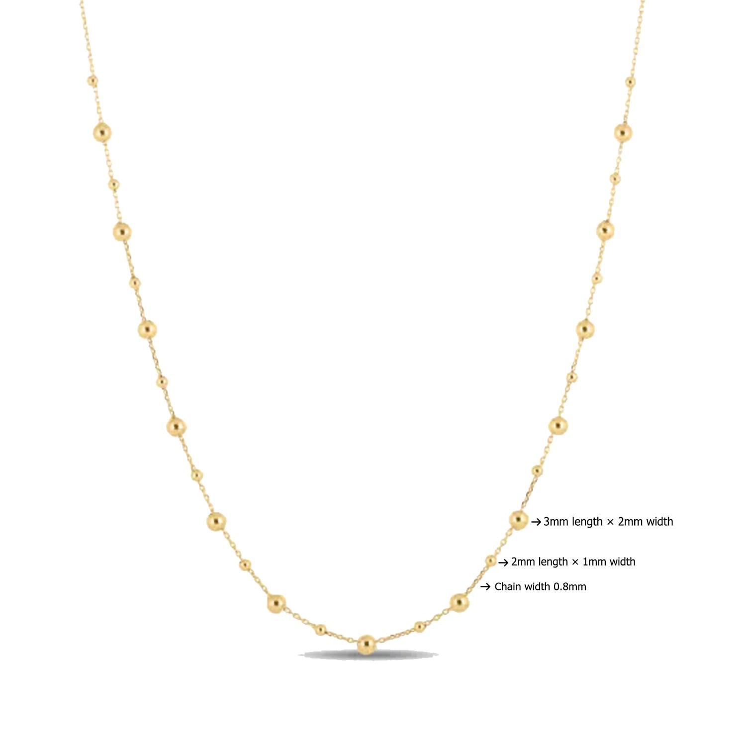 Gold bead station Necklace, 14K Yellow Gold, Size 18, Dainty, Minimalist