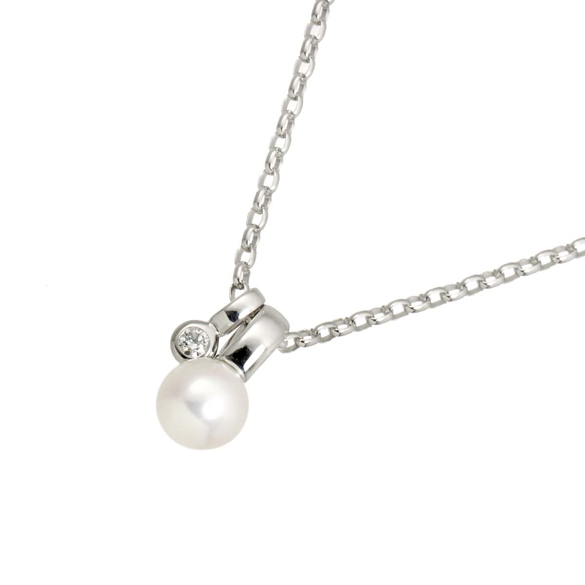 MIKIMOTO Akoya Pearl 6.7mm Diamond Necklace 18K White Gold 750 90319197