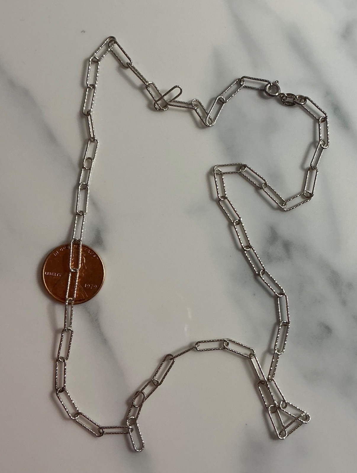 Sterling Silver Paperclip Chain Necklace 20″ – 925 Brushed Silver ITALY