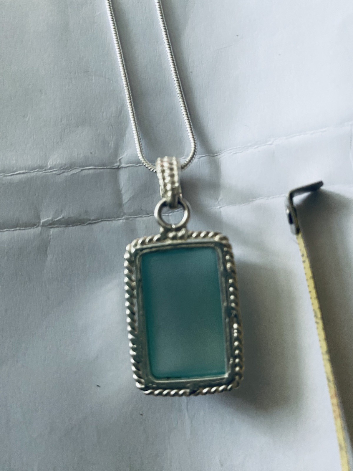 Vintage Aqua Chalcedony Big Pendant 925 Silver 20”chain.4x2cm UK Seller VGC