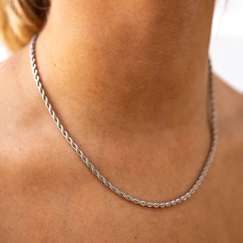New Men’s Italian 4mm Diamond Cut Rope Chain Solid 925 Sterling Silver Necklace