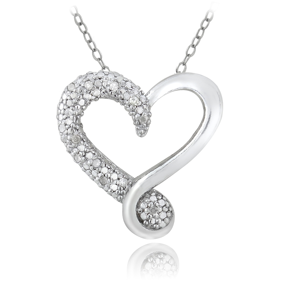 925 Sterling Silver 1/8ct Diamond Heart Necklace, 18″