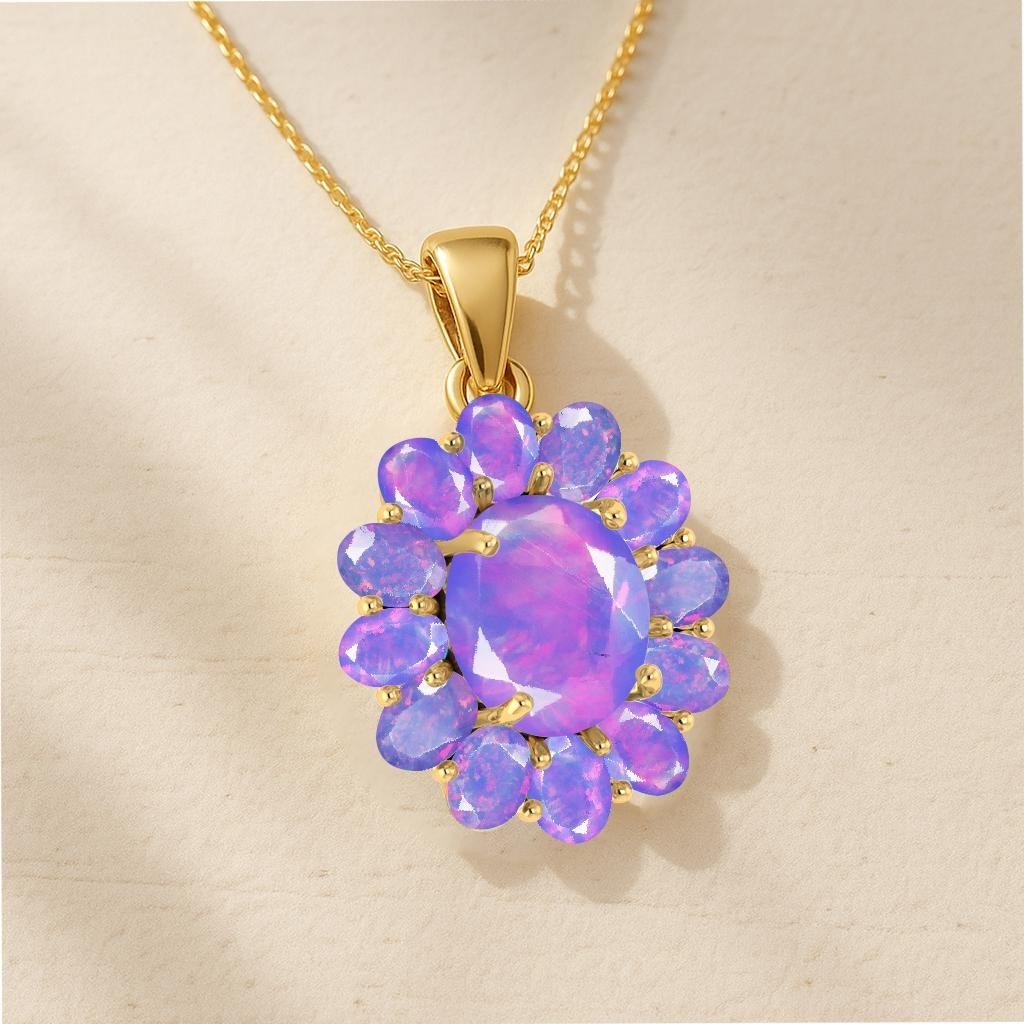 Fire Lavender Opal Gemstone Pendant Necklace, Ethiopian Opal Gemstone Necklace