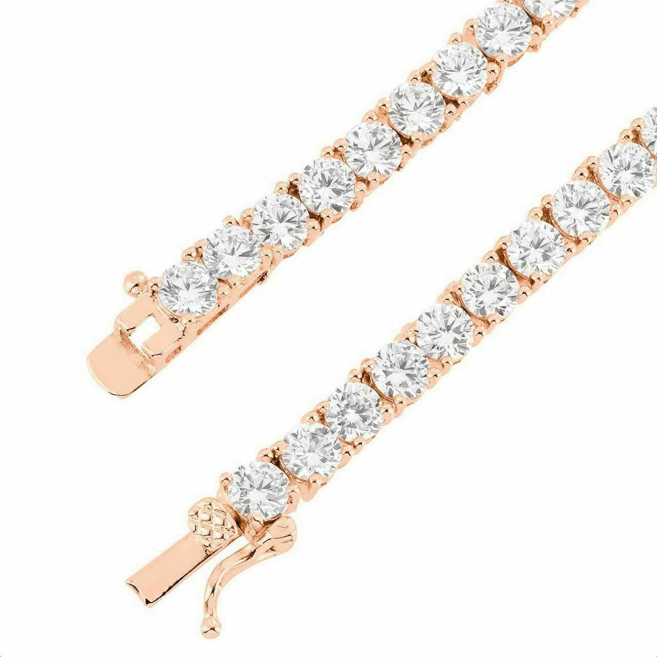 Cadena TENNIS De Plata 925 SOLIDA Bañada en Oro ROSA De 14K Con Diamantes Unisex