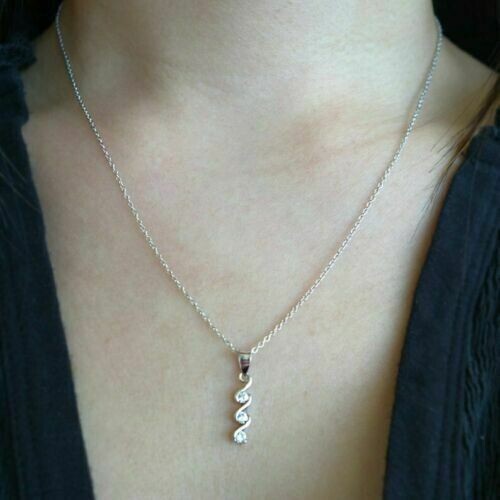 1.50 Ct Round Cut Moissanite Journey Pendant 14k White Gold Plated Silver Fr Chn
