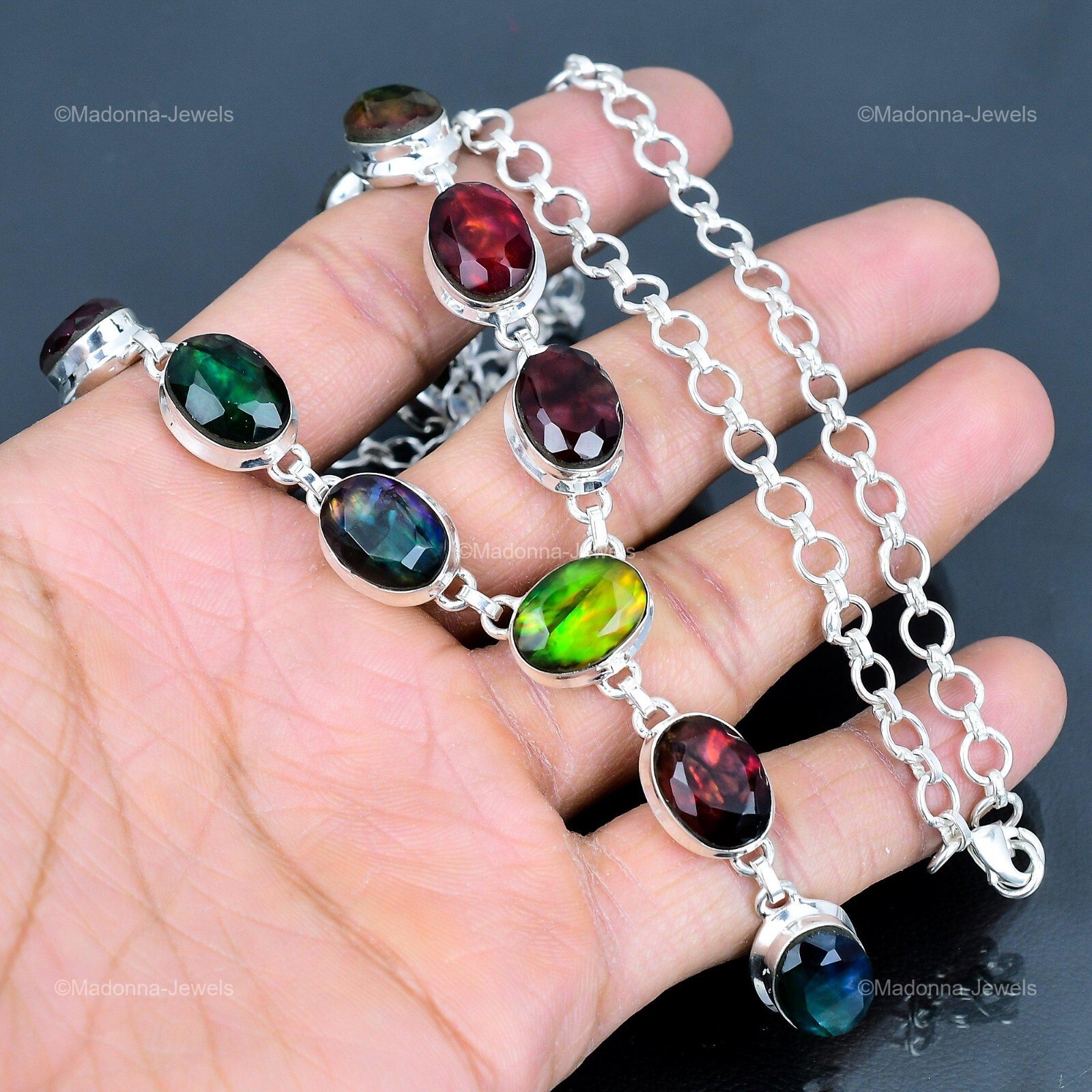 Womens day Deal 925 Sterling Silver Ammolite Gemstone New Chain Necklace Jewelry