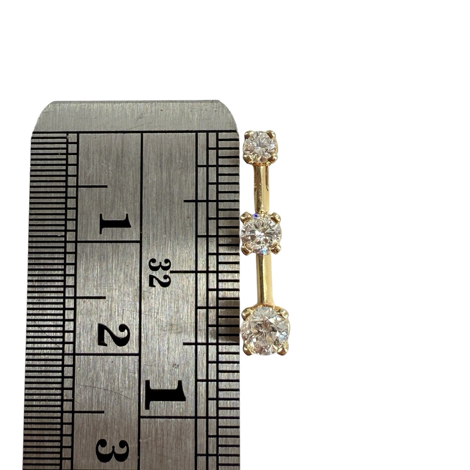 14k solid yellow gold and 3 stone diamond pendant slider approx 1/2 ctw