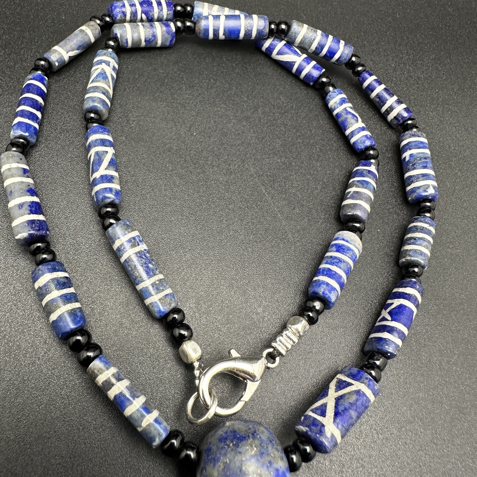 Vintage Rare Natural Lapis Lazuli Beads And Pendant Necklace Rare