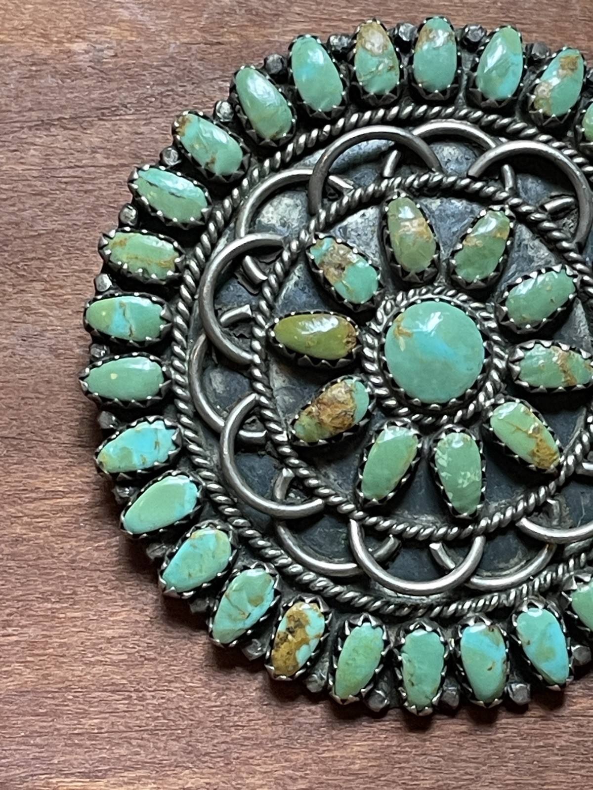 Vintage Navajo Larry Moses Begay LMB Sterling Silver Green Turquoise Pendant Pin