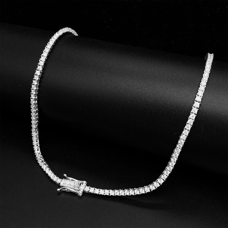 2mm D Color VVS Moissanite Tennis Chain Necklace 925 Sterling Silver Pass Tester