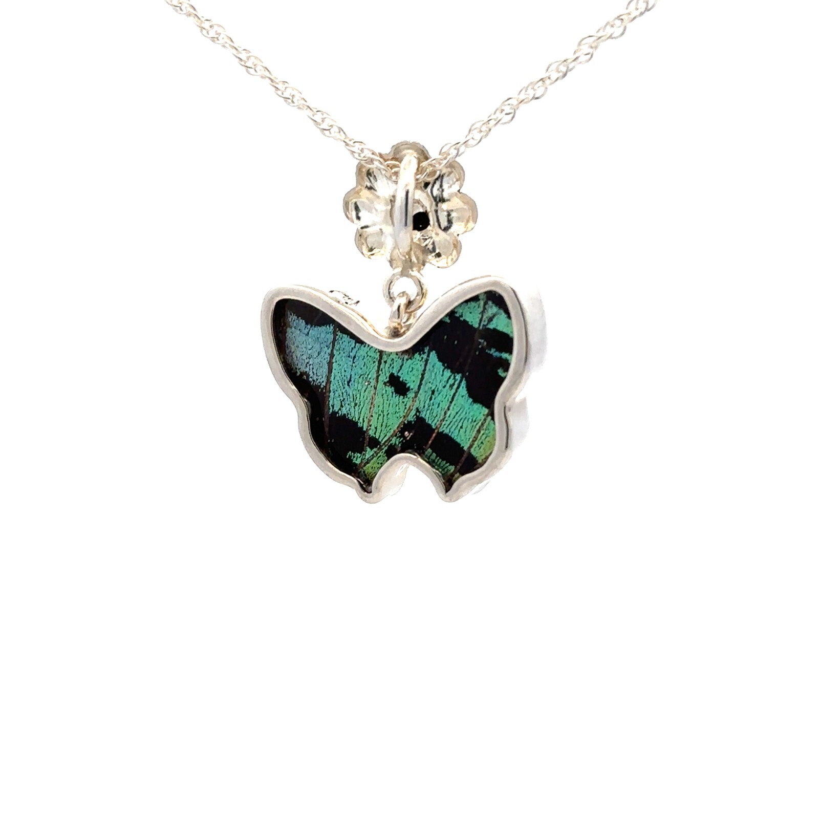 .950 Silver Natural Butterfly Wing Necklace-Butterfly 21 x26 mm (.925 / 18 inch)