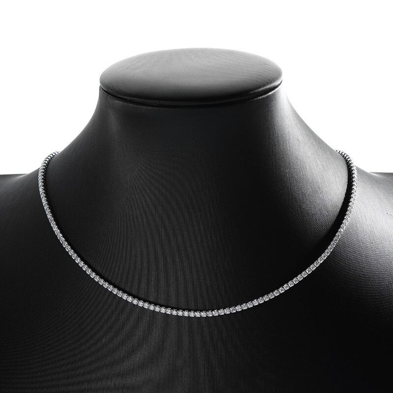 2mm Round Cut Moissanite Women Tennis Necklace Choker 18K White Gold Plated GRA