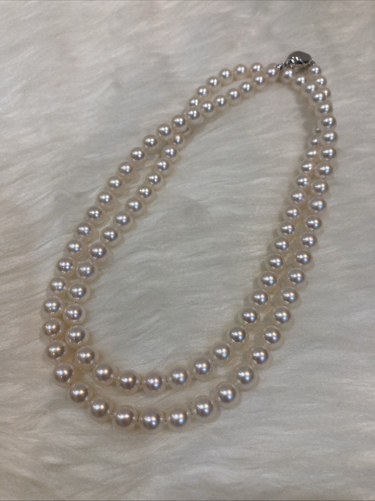 A03 Japanese Akoya Pearl Necklace 82cm 7.5-8mm Silver Clasp Long 69g Excellent