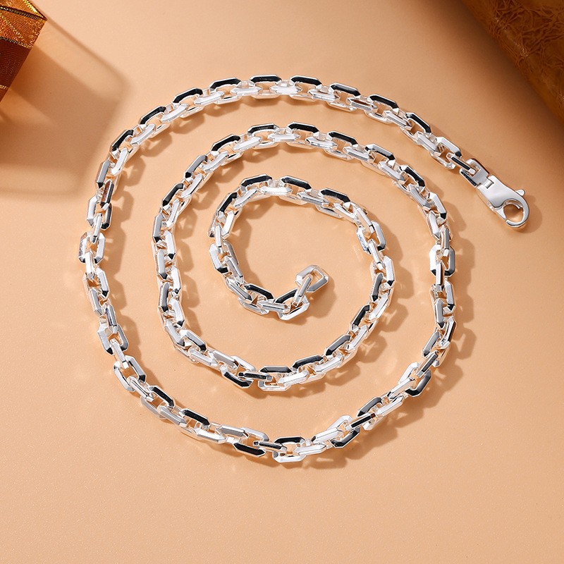 Pure S925 Sterling Silver Chain Square Cable 6mm Men’s Link Necklace 20-28inch