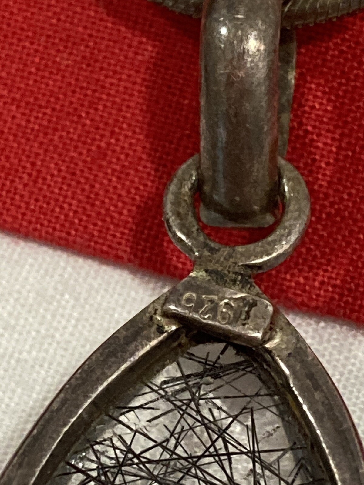 Vintage Signed Sterling Silver 925 Rutilated Quartz Pendant & 24″ AGI Necklace