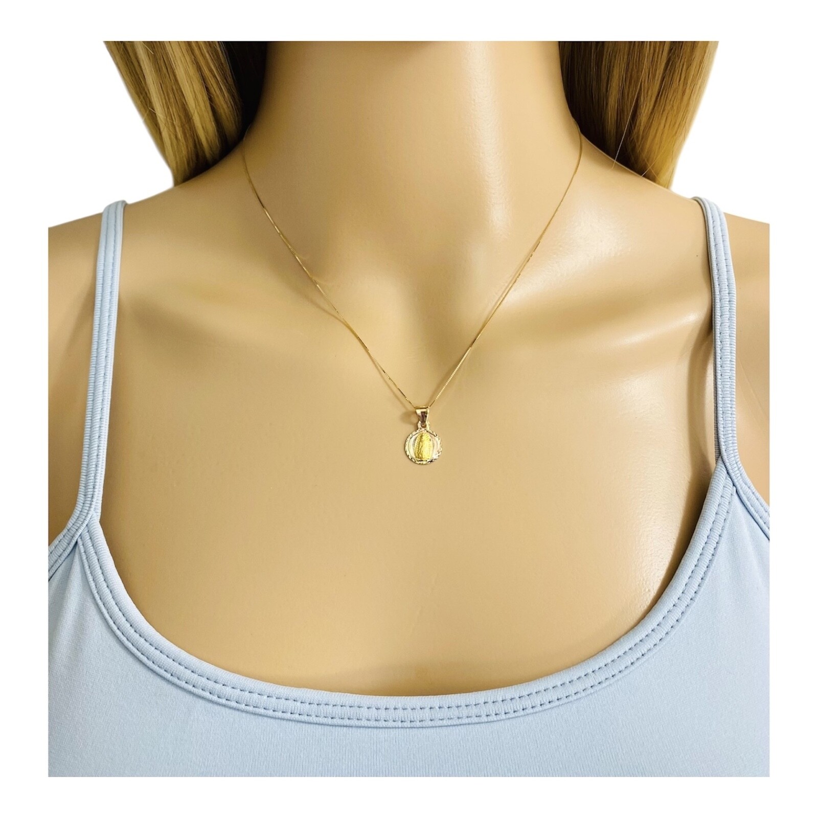 14K SOLID GOLD GUADALUPE BOX CHAIN NECKLACE 18″ /14K ORO CADENA GUADALUPE -PT307