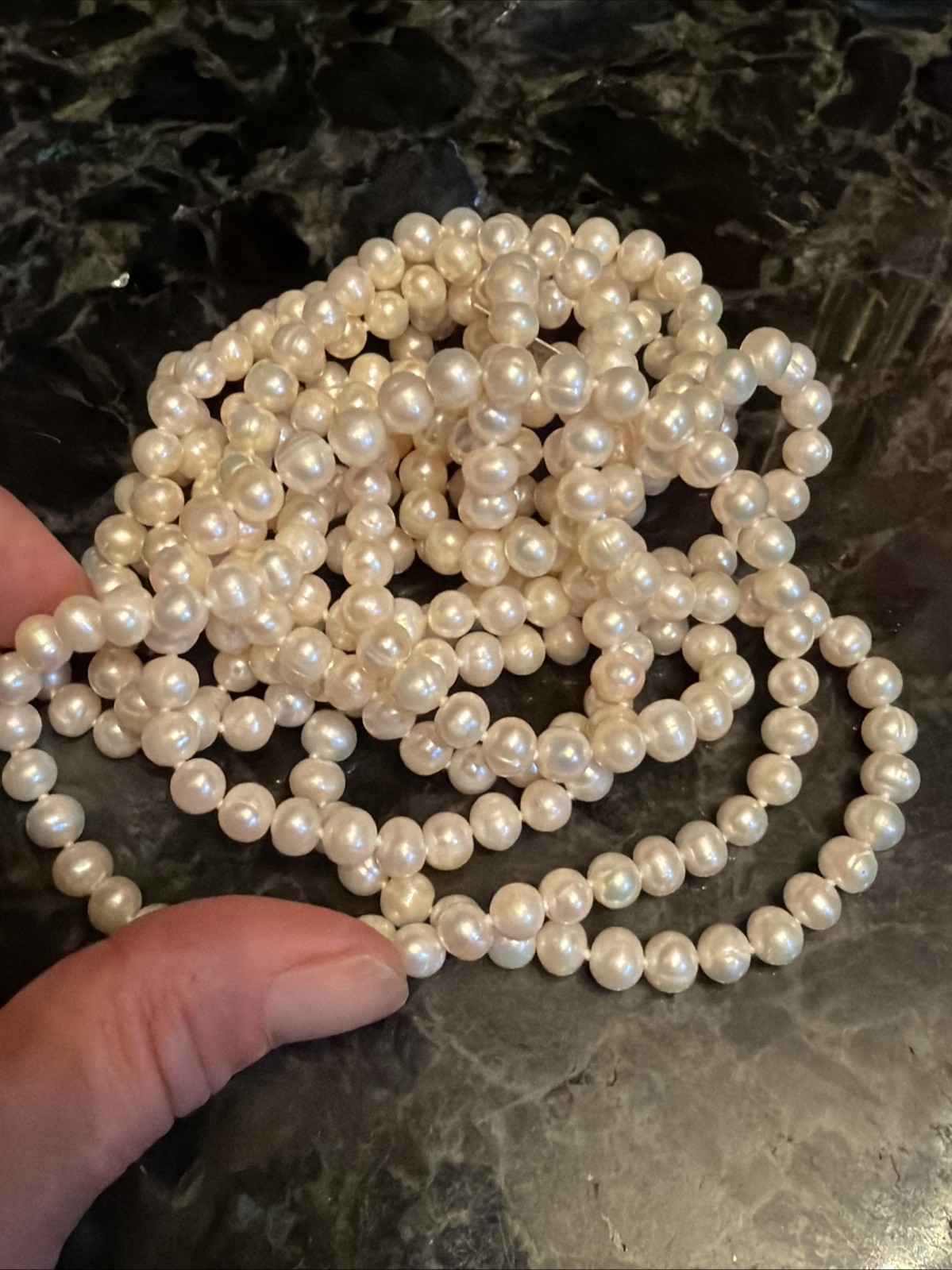 100” Freshwater White Pearl Necklace Endless Strand Genuine 7mm Orig. NWT $500