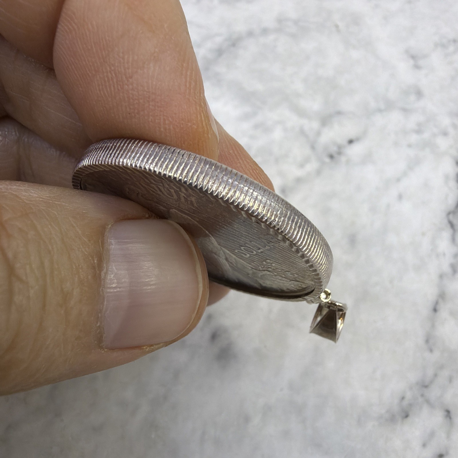 Peace Dollar Pendant 90% Silver AU Coin Sterling Silver Rope Bezel Soldered Bail