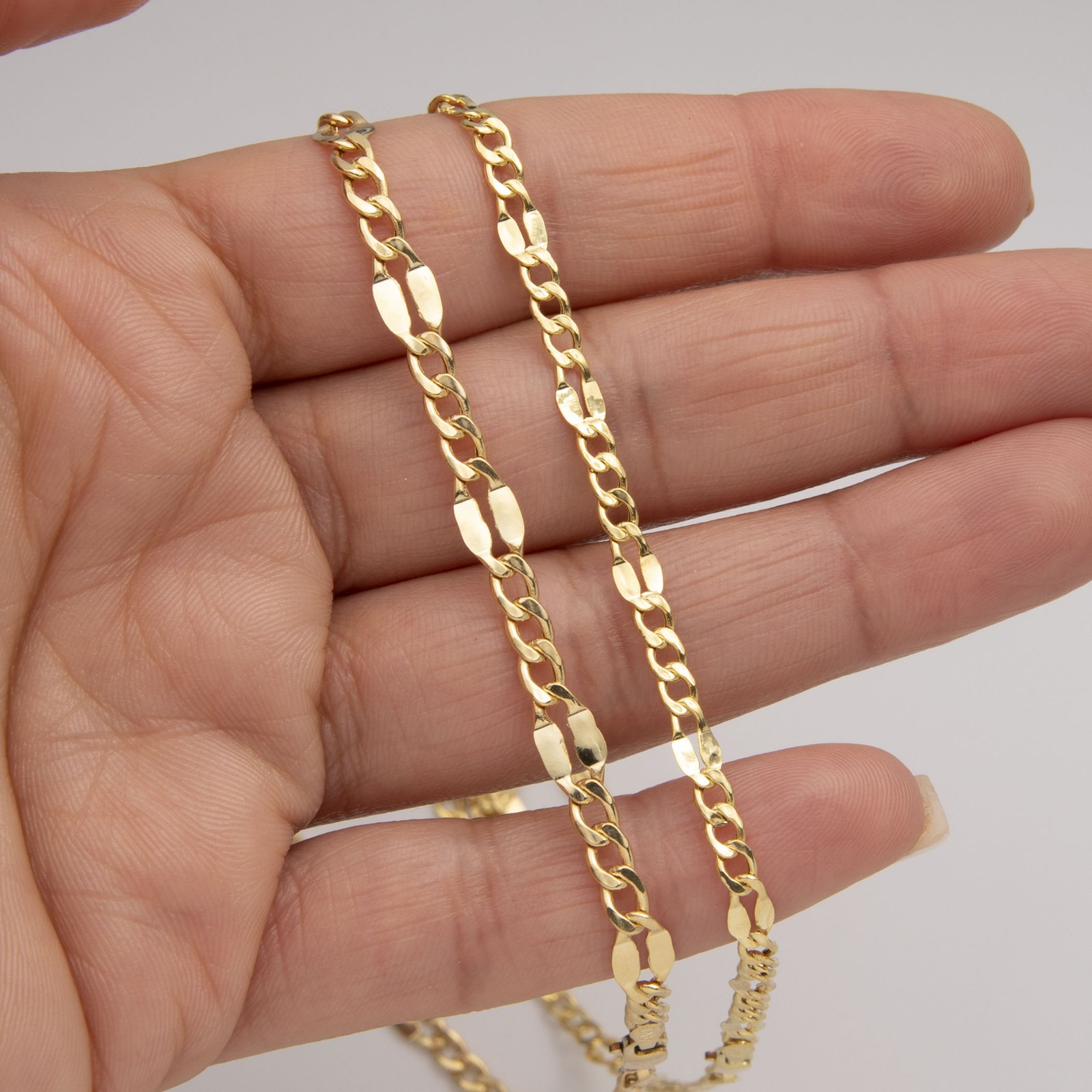 14K Yellow Gold Fancy Figaro Chain Necklace All Sizes
