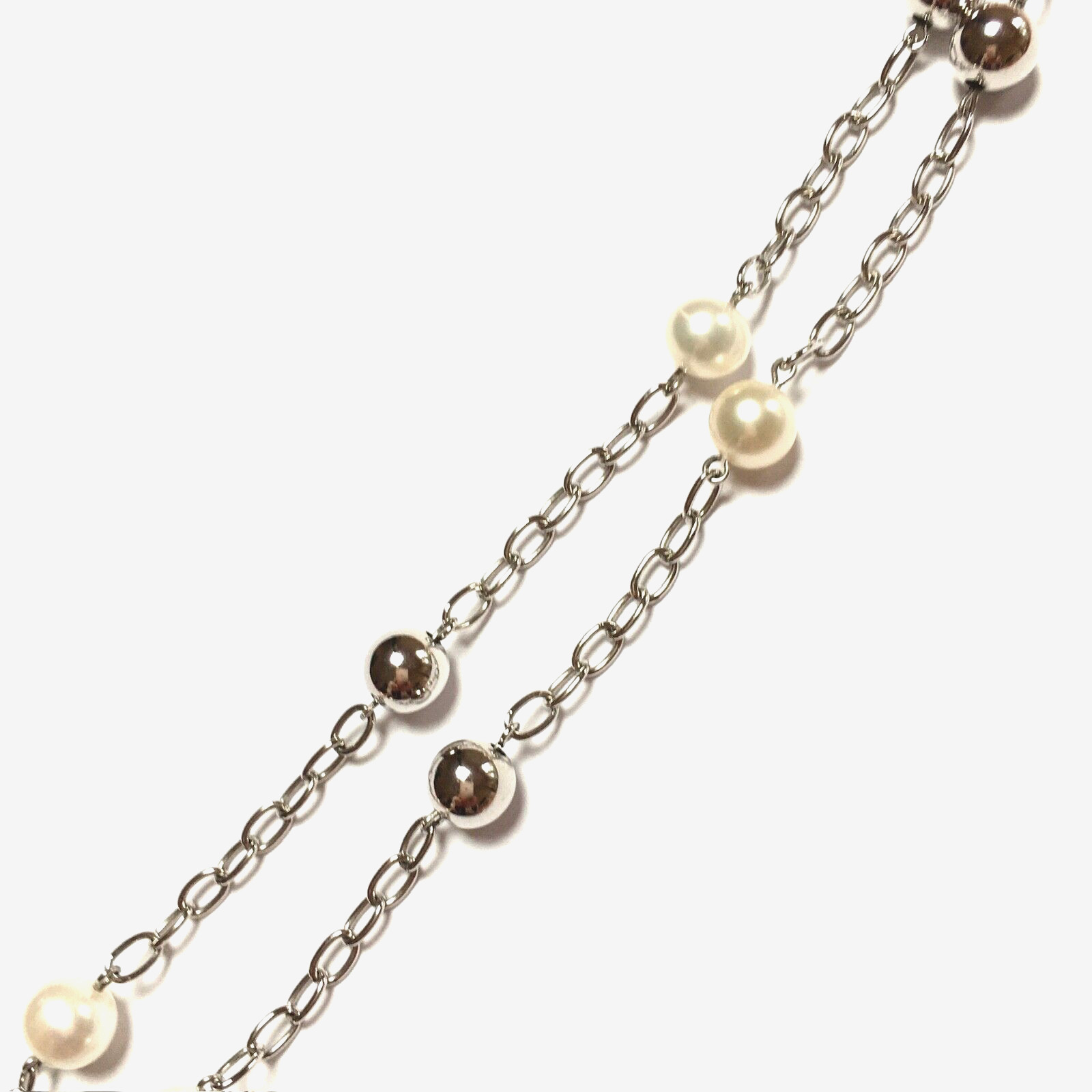 JACMEL Necklace Sterling and Pearl Beaded Chain Stations VERY GOOD CONDITION