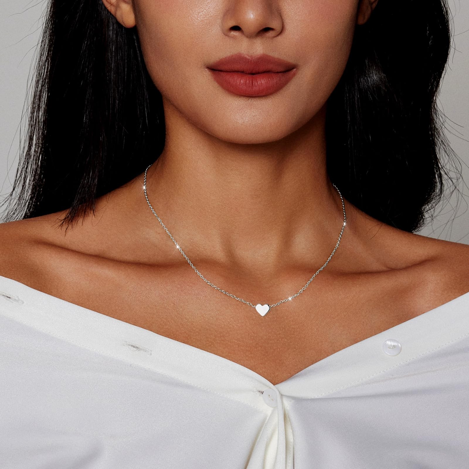 Tiny Heart Necklace Sterling Silver Dainty Cute Heart Choker Necklaces Simple He