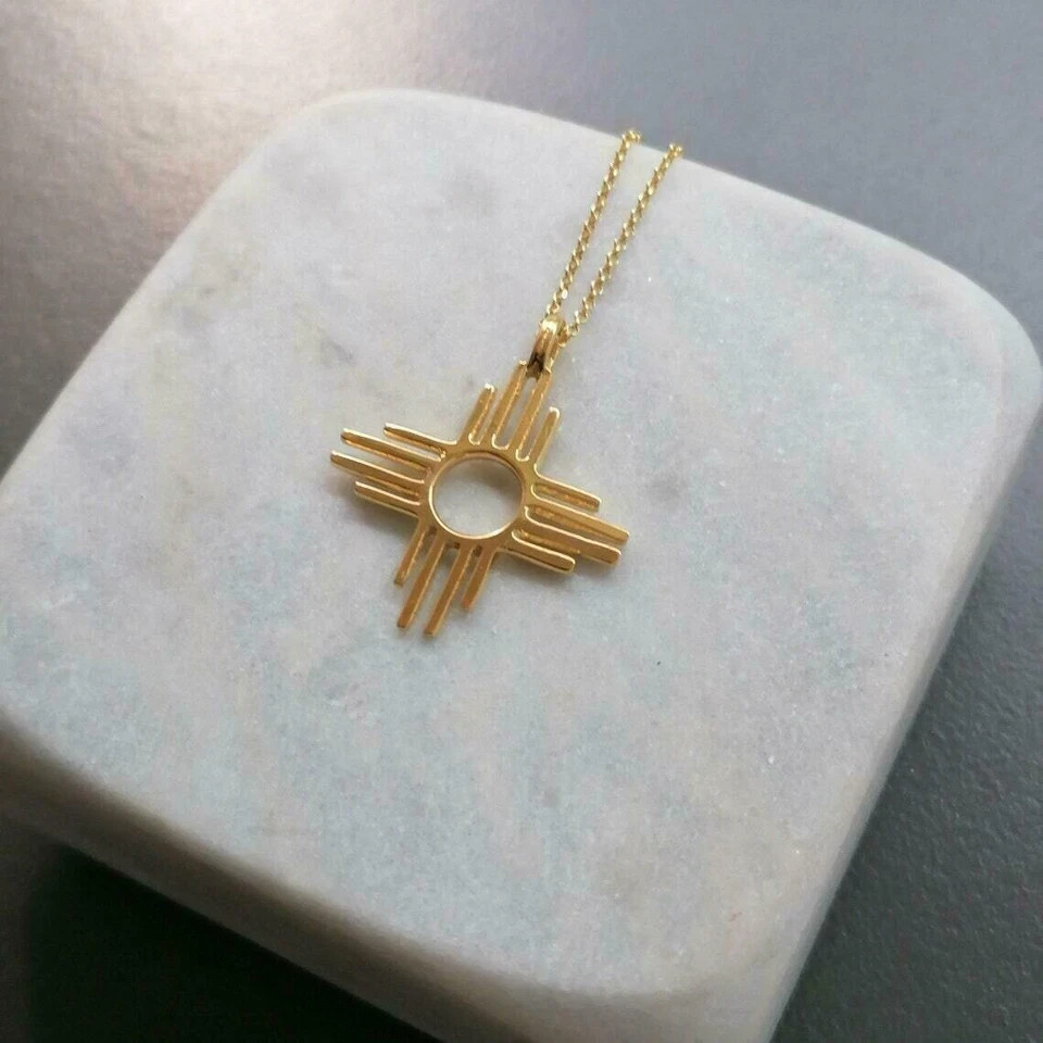 Beautiful ZIA Sun Symbol Women’s Pendant Necklace 18″ 14K Yellow Gold Plated