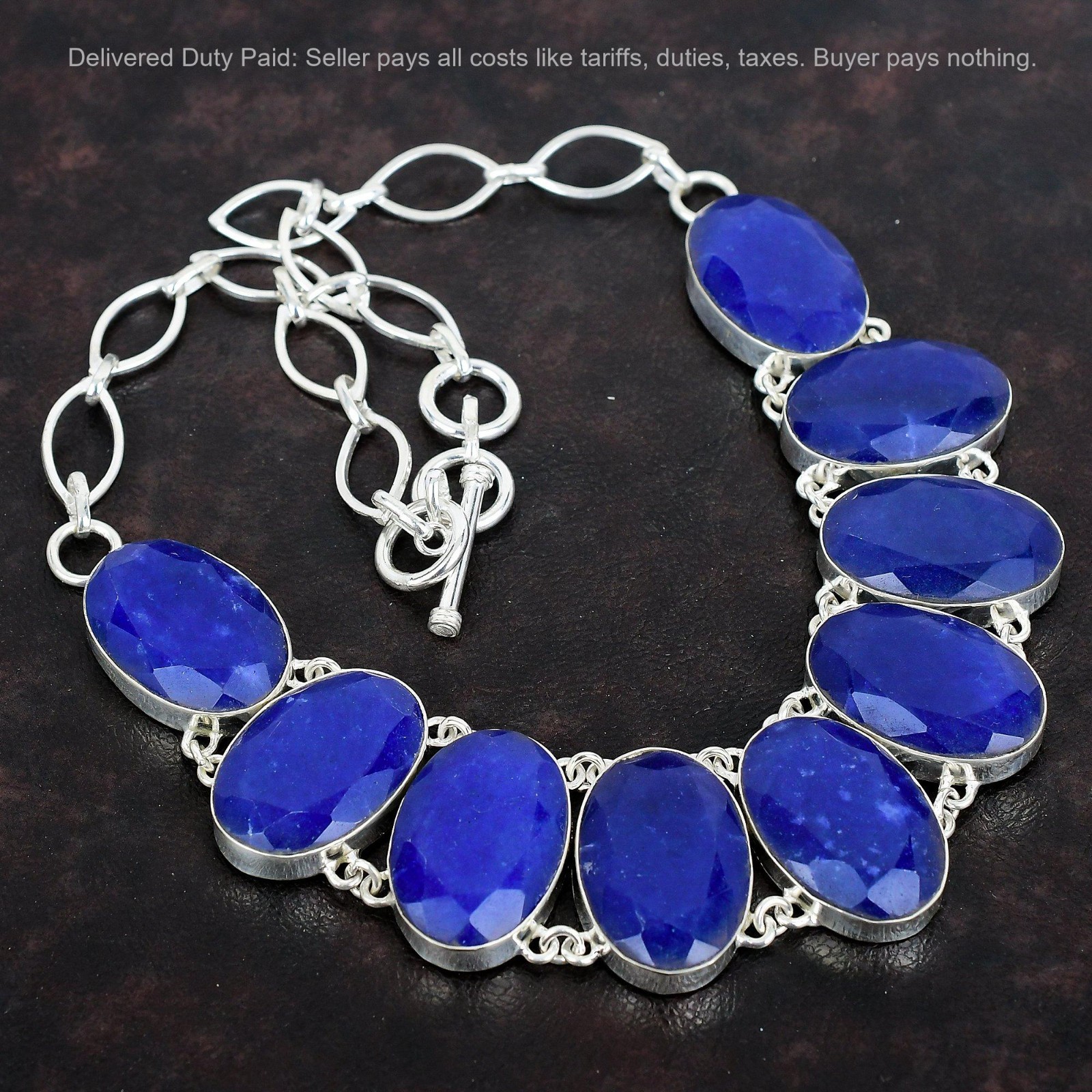 Blue Saphire Gemstone Anniversary Bezel New Chain Boho Necklace Sterling Silver
