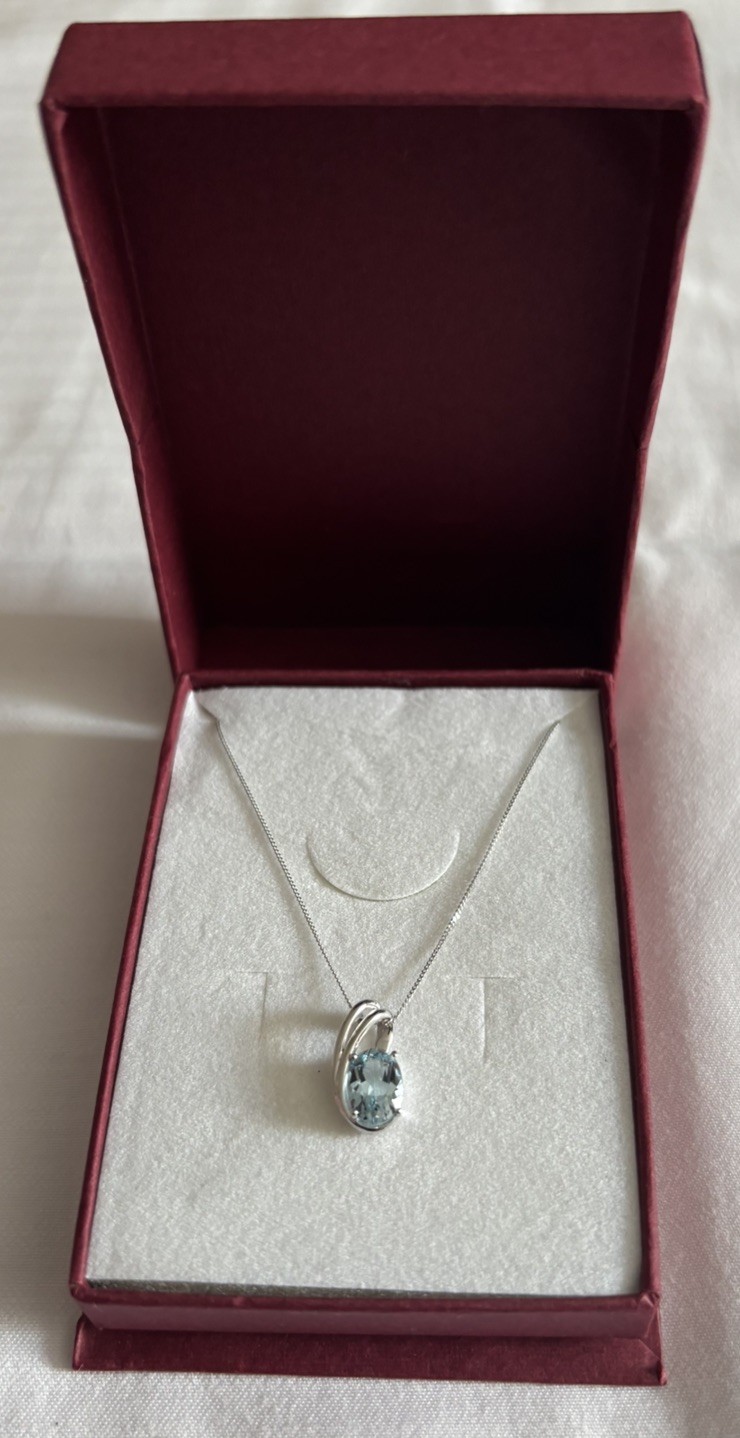 Blue Topaz Pendant Necklace 9ct White Gold 375