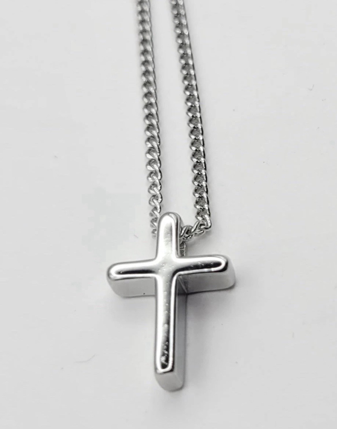925 Sterling Silver Minimalist Cross Necklace 17.7”