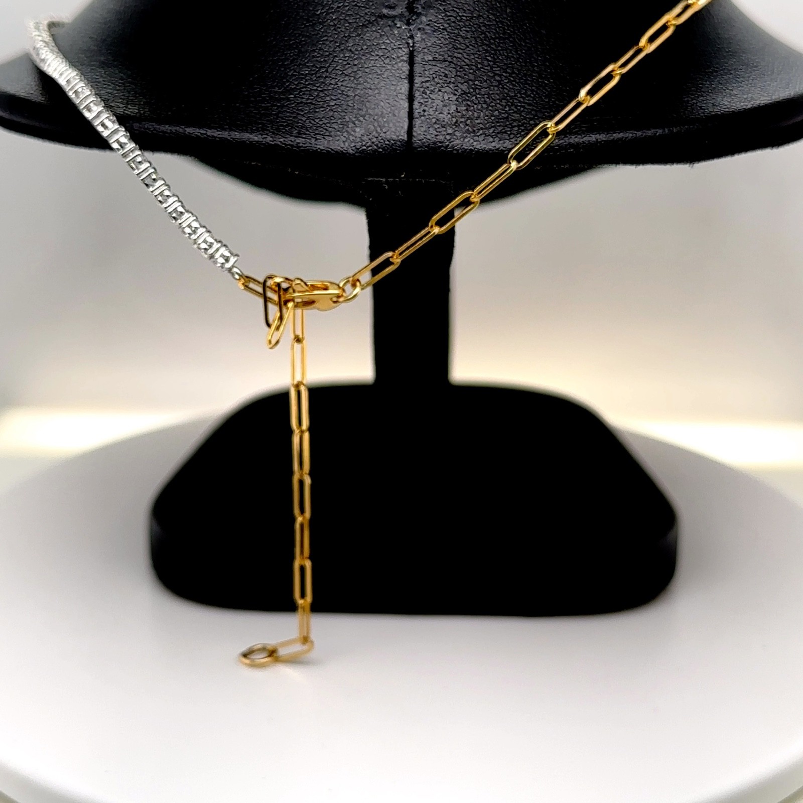 Solid 14K Gold, Lab Created Diamond Round Tennis Necklace, Paperclip Link