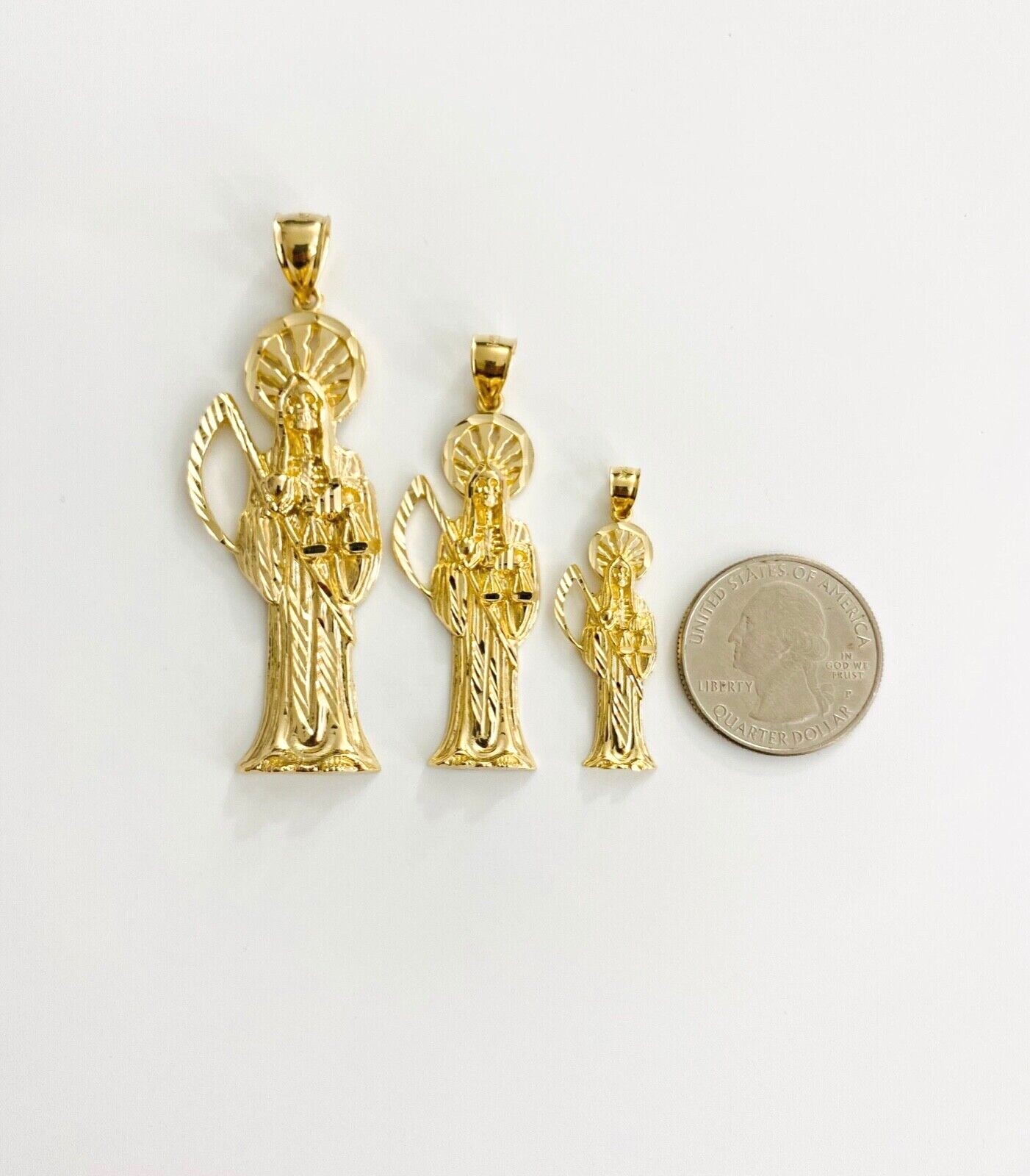 14K Solid Gold Santa Muerte, Grim Reaper Pendant, 14K Gold Santa Muerte- PT01156