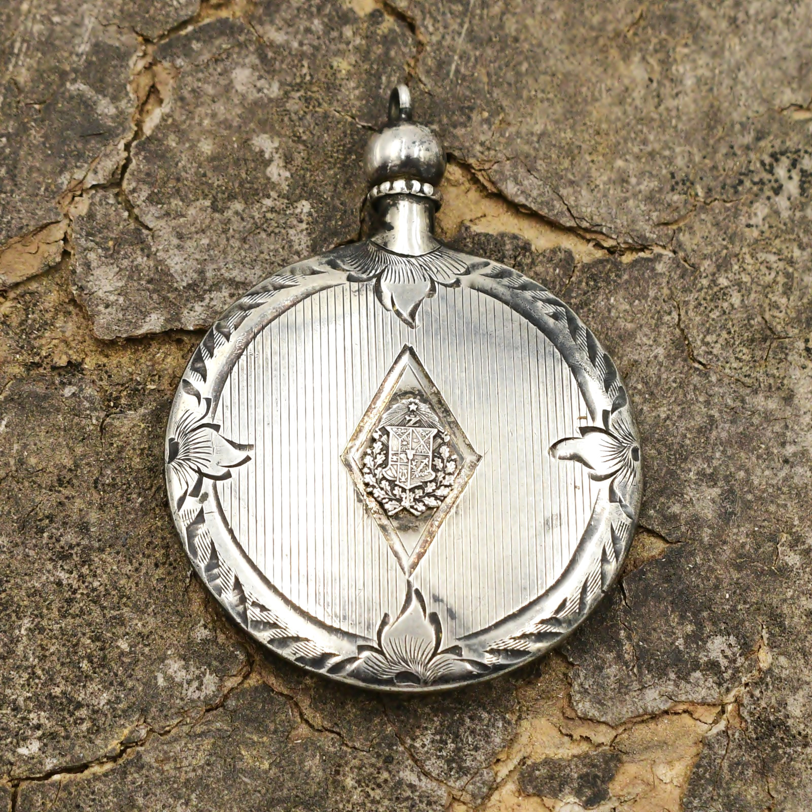 Sterling Silver 925 Antique Shield Perfume Scent Bottle Pendant