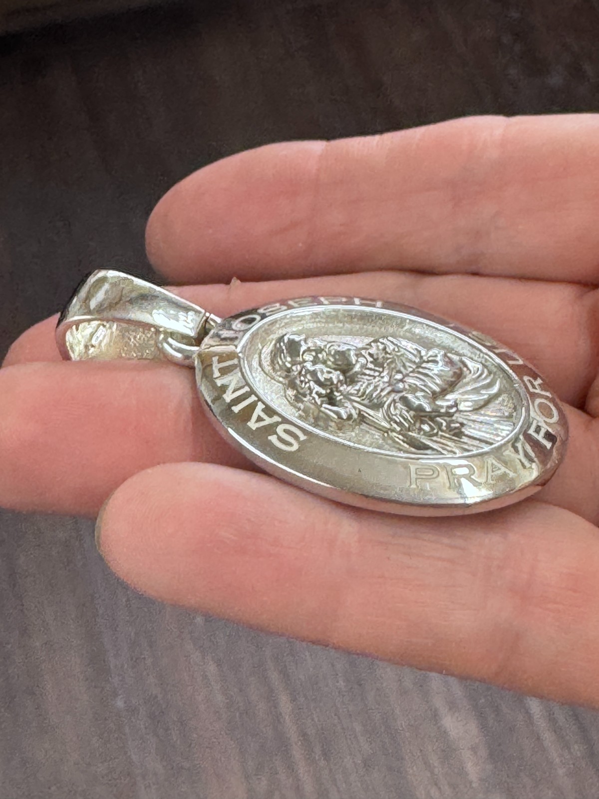 Saint Joseph “Pray For Us” Miraculous Metal 2 Inch Pendant 29 Grams 925