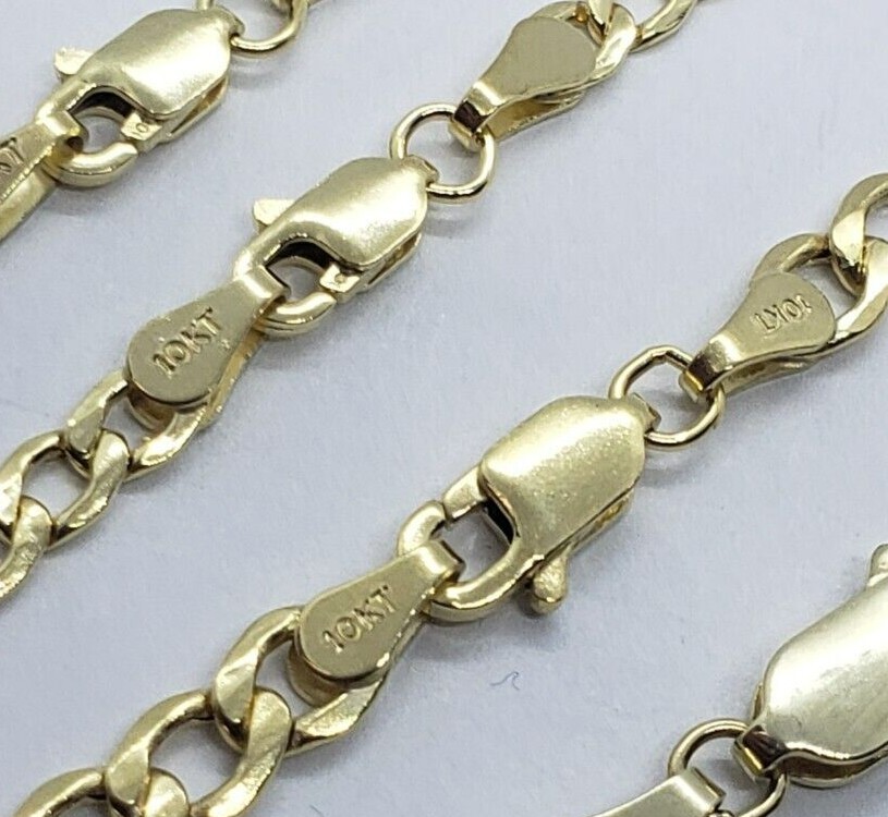 10K Yellow Gold Hollow Cuban Curb Chain Link Necklace Bracelet 3.5mm 4.5mm 7~30″