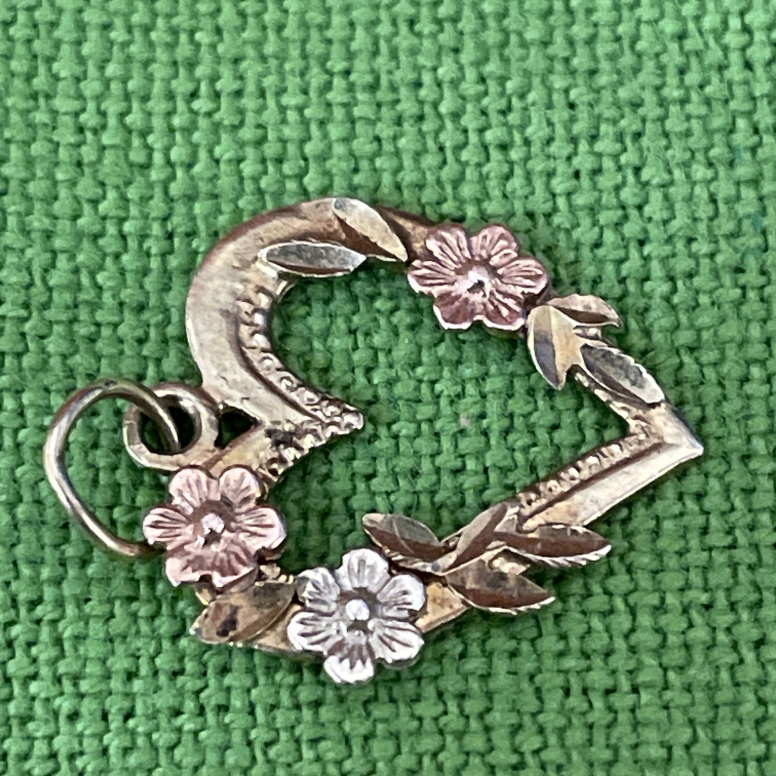 Solid 14K Yellow Rose White Gold Heart Love Flower Pendant