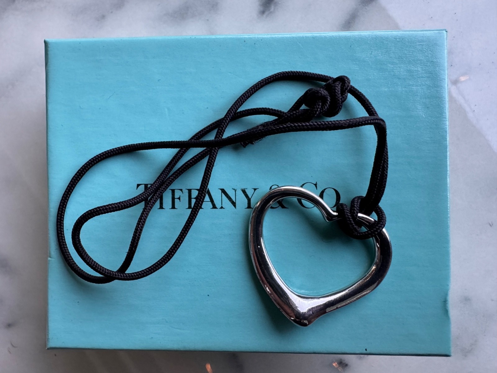 Tiffany & Co. Elsa Peretti Open Heart Pendant Necklace – Silk Cord