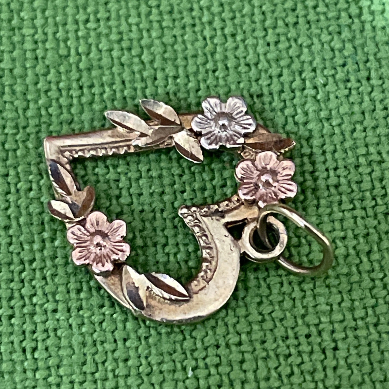 Solid 14K Yellow Rose White Gold Heart Love Flower Pendant