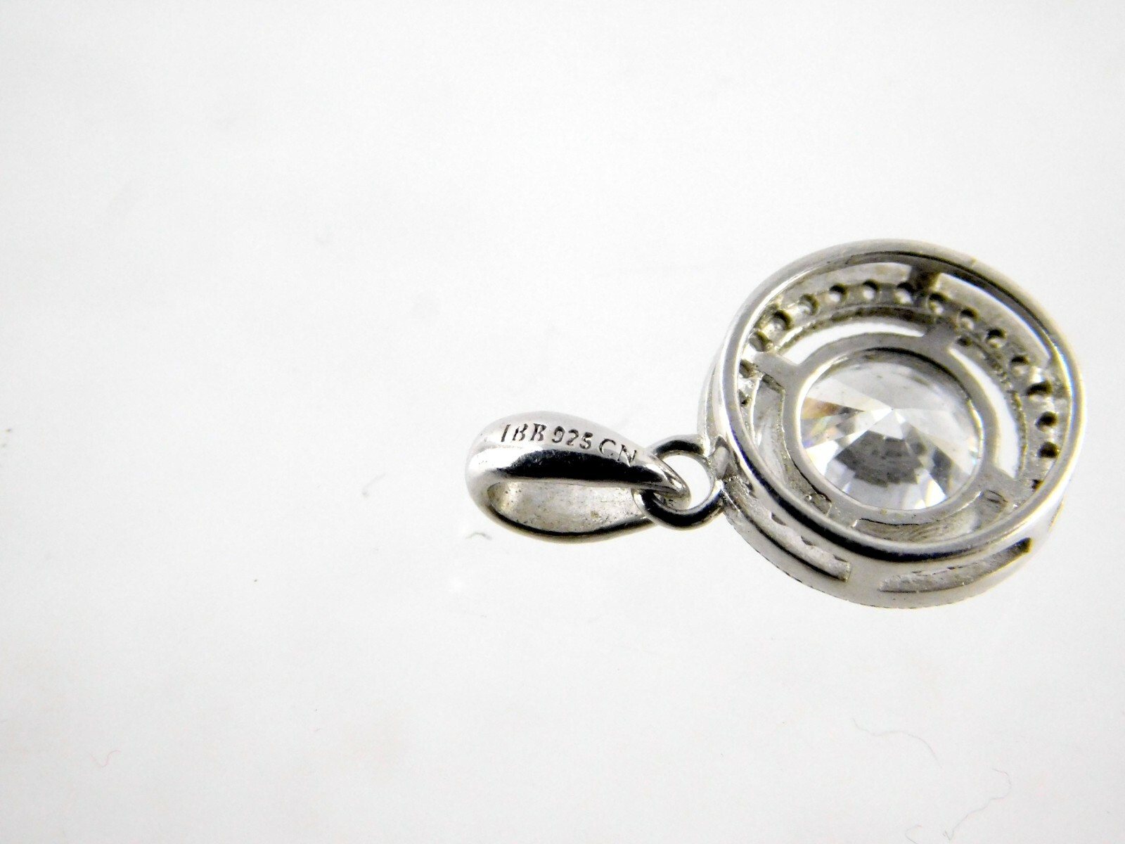 IBB Sterling Silver White Crystal Pendant with Halo 925 CN Round Gems