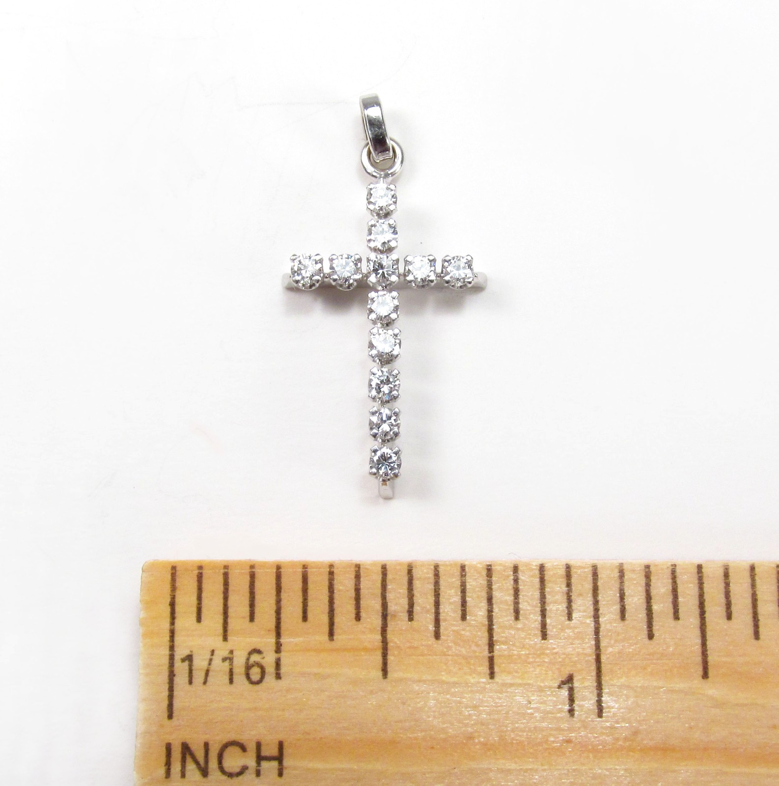 Pre-Owned Fisher & Co. USA 14K White Gold Diamonds Christian Cross Small Pendant