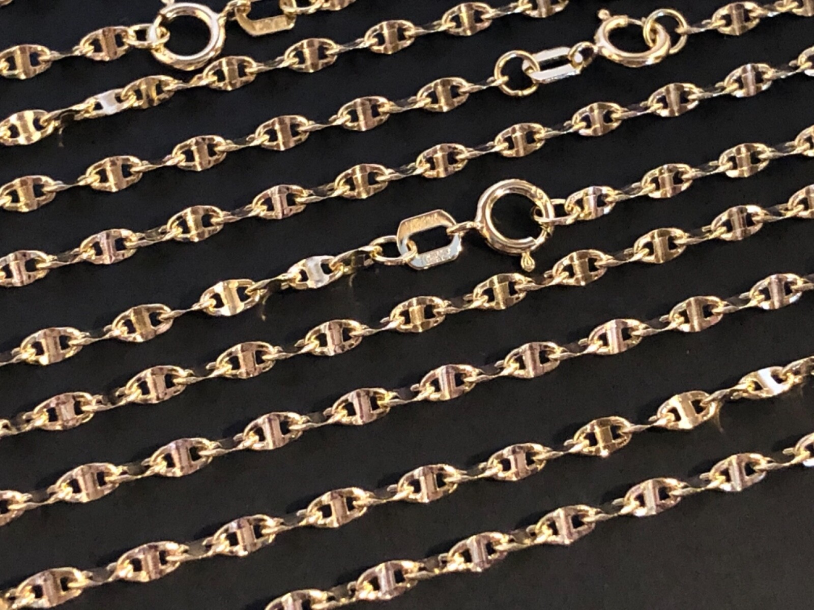 14 k Solid Yellow Gold 2.05mm Stamped Mariner Chain Necklace 16”,18”,20”,22”,24”
