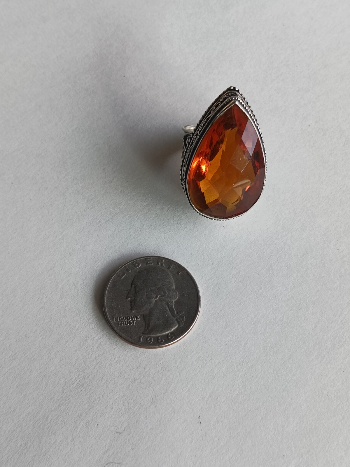 womens sterling silver .925 Citrine gemstone ring Artisan sz. 7.5